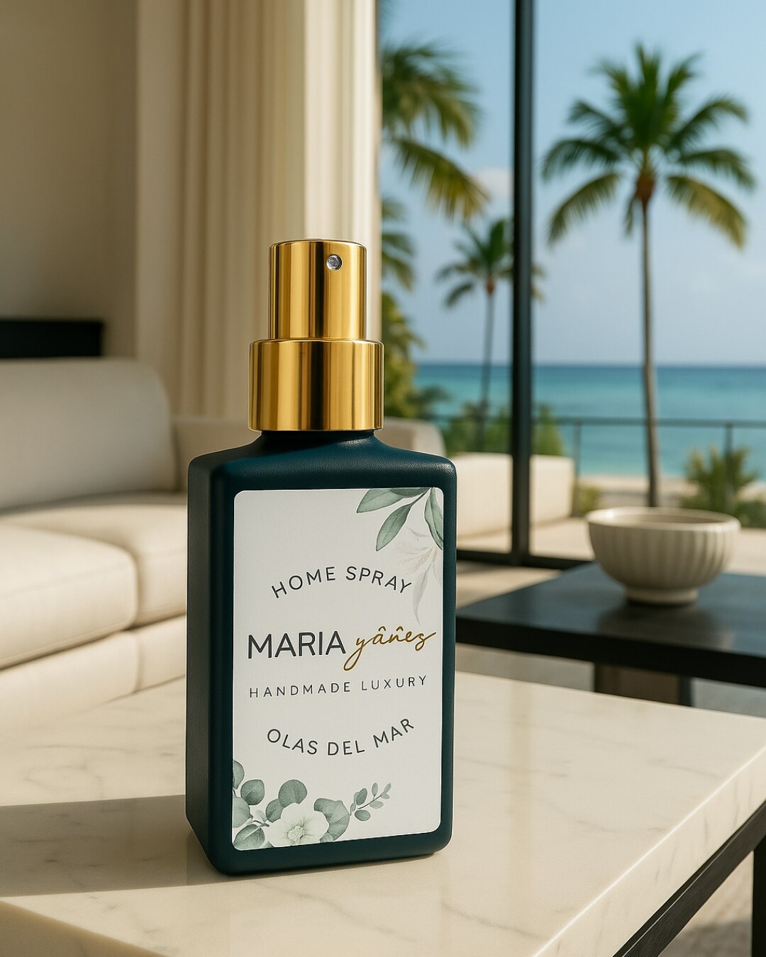 Home spray Maria Yáñes em um ambiente claro e elegante